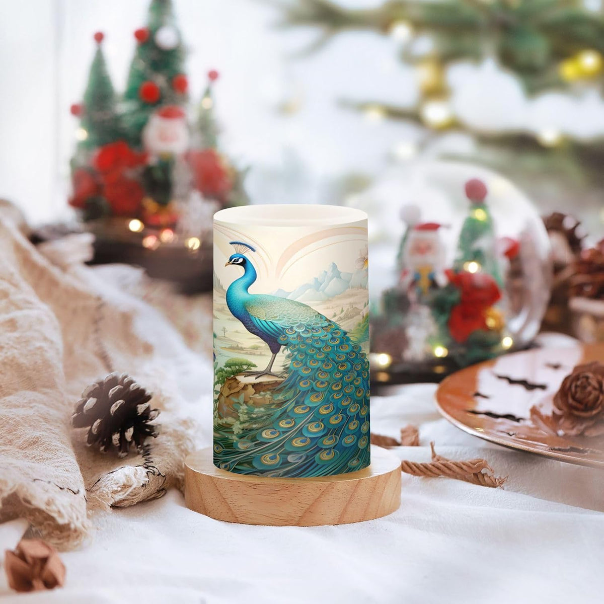 Flickering Flameless Candles, Peacock Garden LED Candles with Remote Timer, Set of 2 Battery Operated Candle for