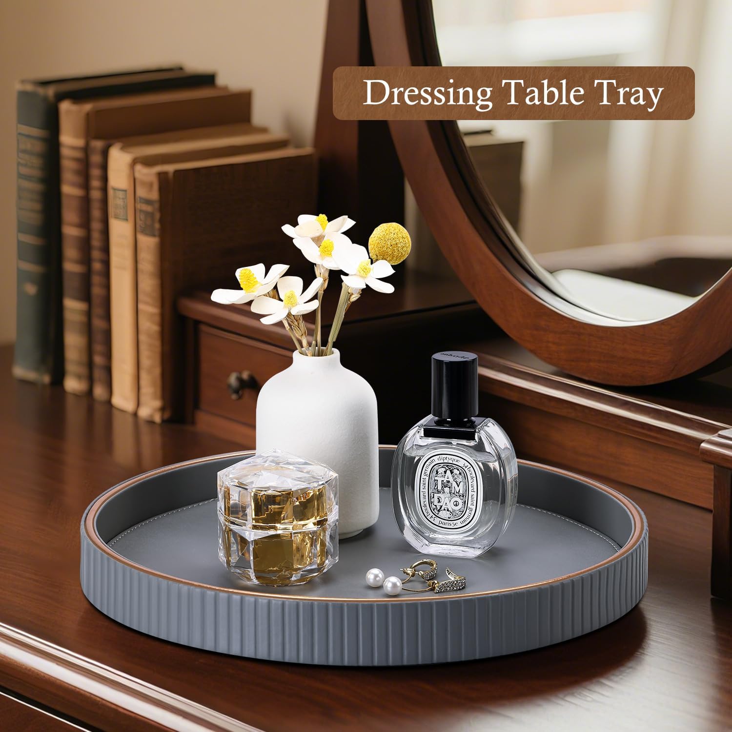 12" Round Coffee Table Tray / Gray