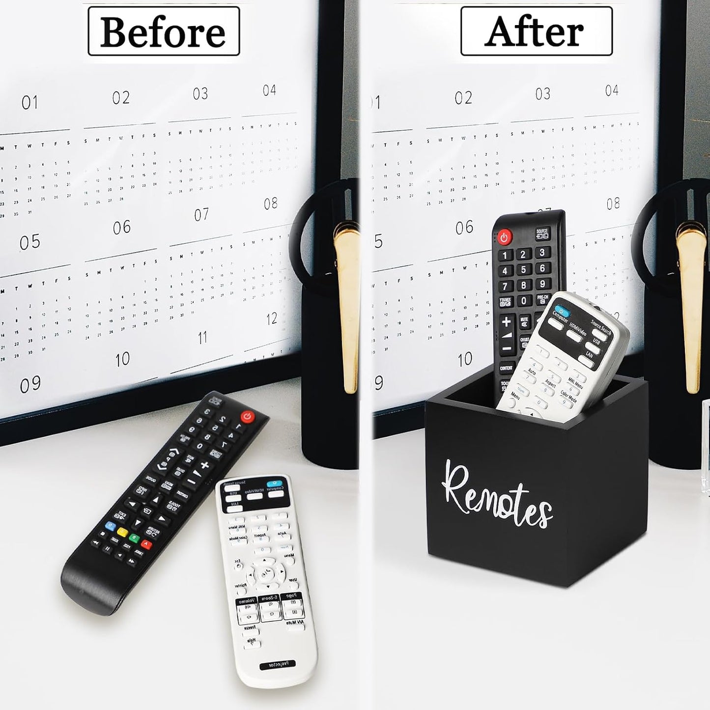 Wood Remote Control Holder / Black / S,for 2 or 3 Remote Controls