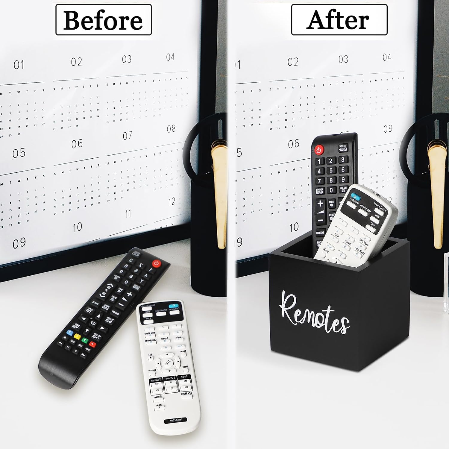 Wood Remote Control Holder / Black / S,for 2 or 3 Remote Controls