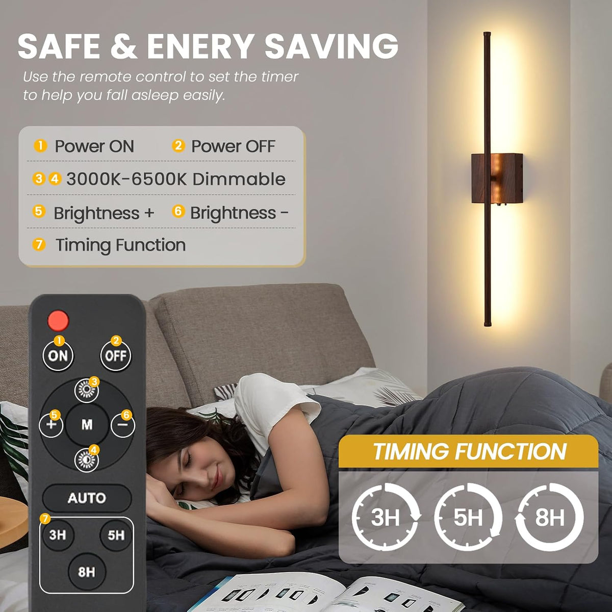 Rechargeable Battery Operated Wall Sconces, 11000mAh Faux Walnut Finish Wall Lights with Remote Control, 350°Rotate