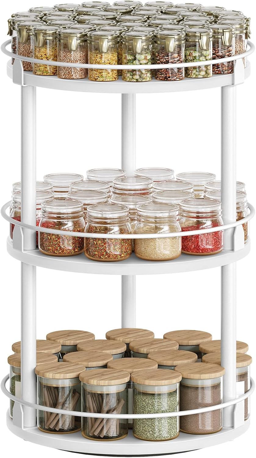 Lazy Susan Organizer, Rotating Spice Rack, 3 Tier Spice Turntable Organizer, Industrial Turntable Spice Holder, for