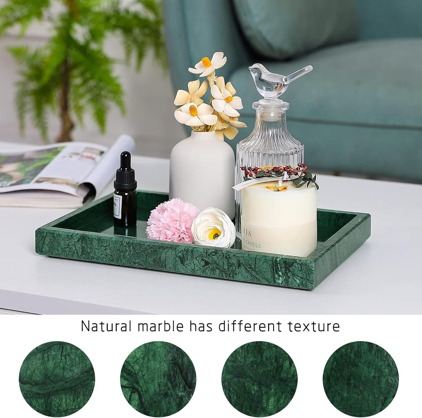 Marble Bathroom Vanity Tray / Blackish Green / 12 x 8 x 1.2