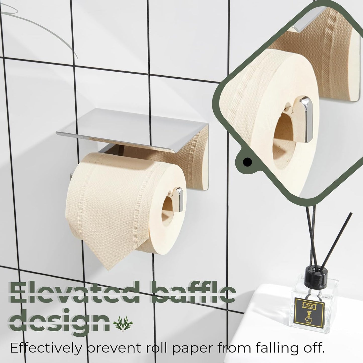 KOKOSIRI Toilet Paper Holder with Shelf Chrome Bathroom Toilet Roll Holder for Restroom T-304 Stainless Steel Wall