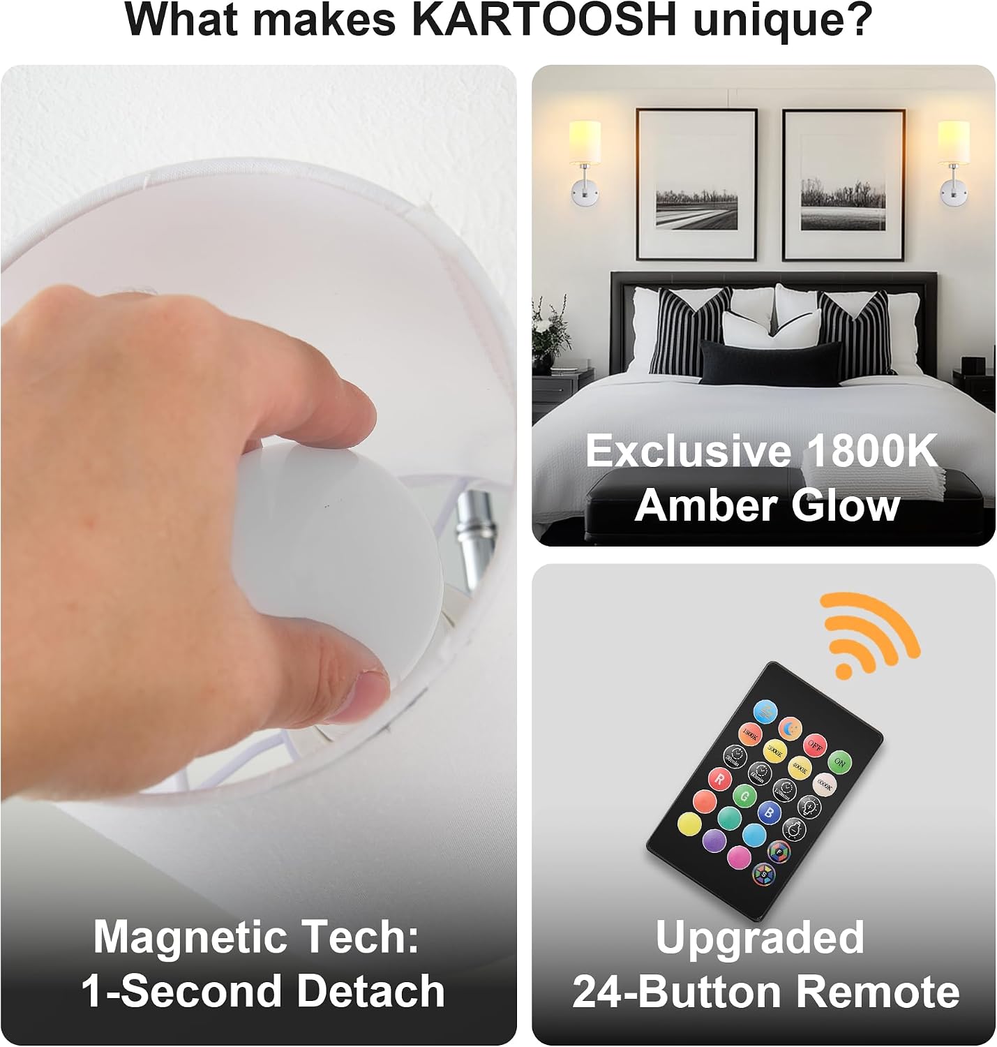 KARTOOSH Battery Operated Wall Sconce Set of Two, Dimmable 4CCT, RGB, Timer | Rechargeable Wireless Wall Decor Light