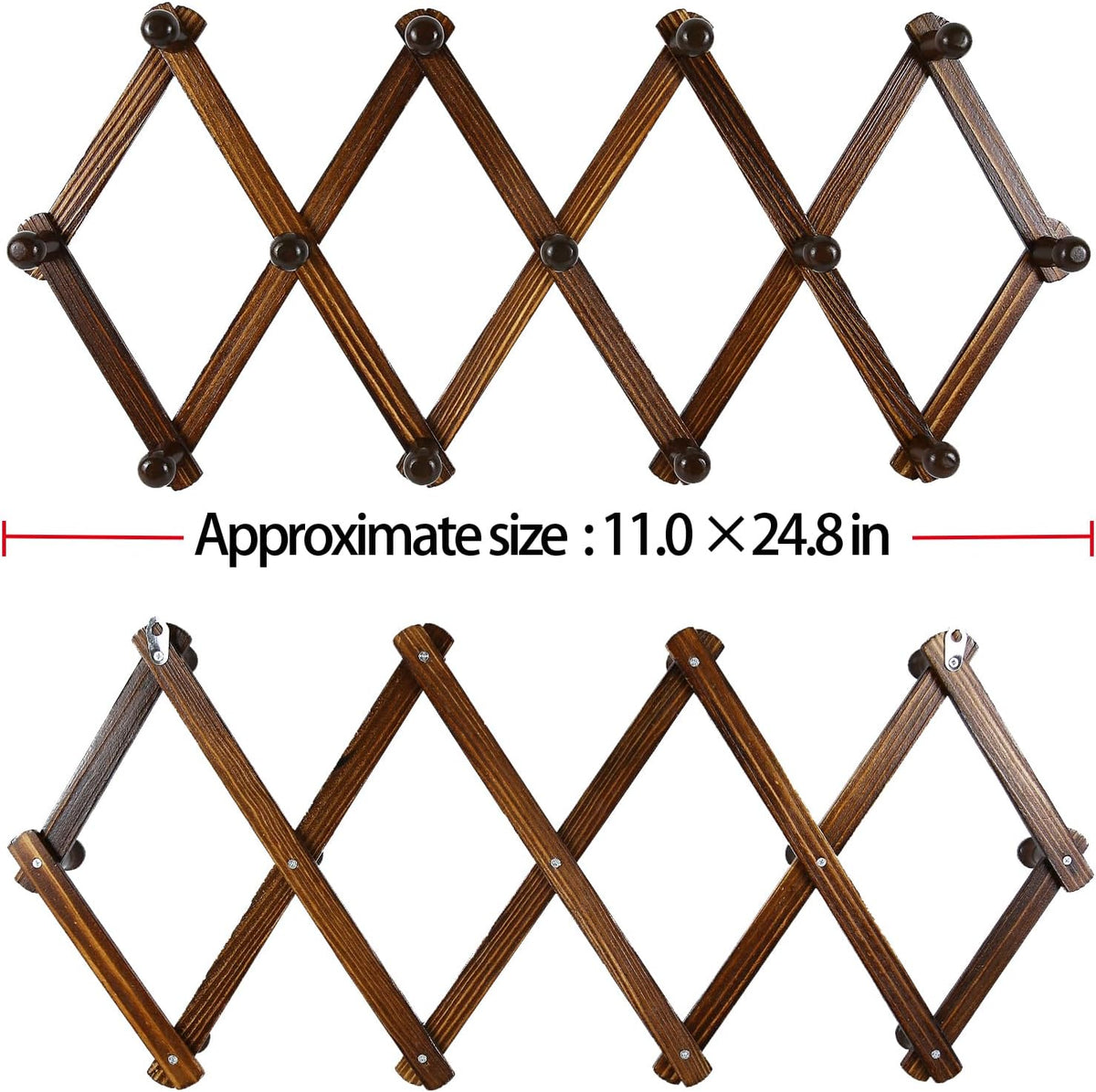 AMAPON Accordion Wall Hanger Expandable Coat Hat Rack 13Peg (Walnut) 2 Pack | Hang Hats Jackets Coffee Mug Purses