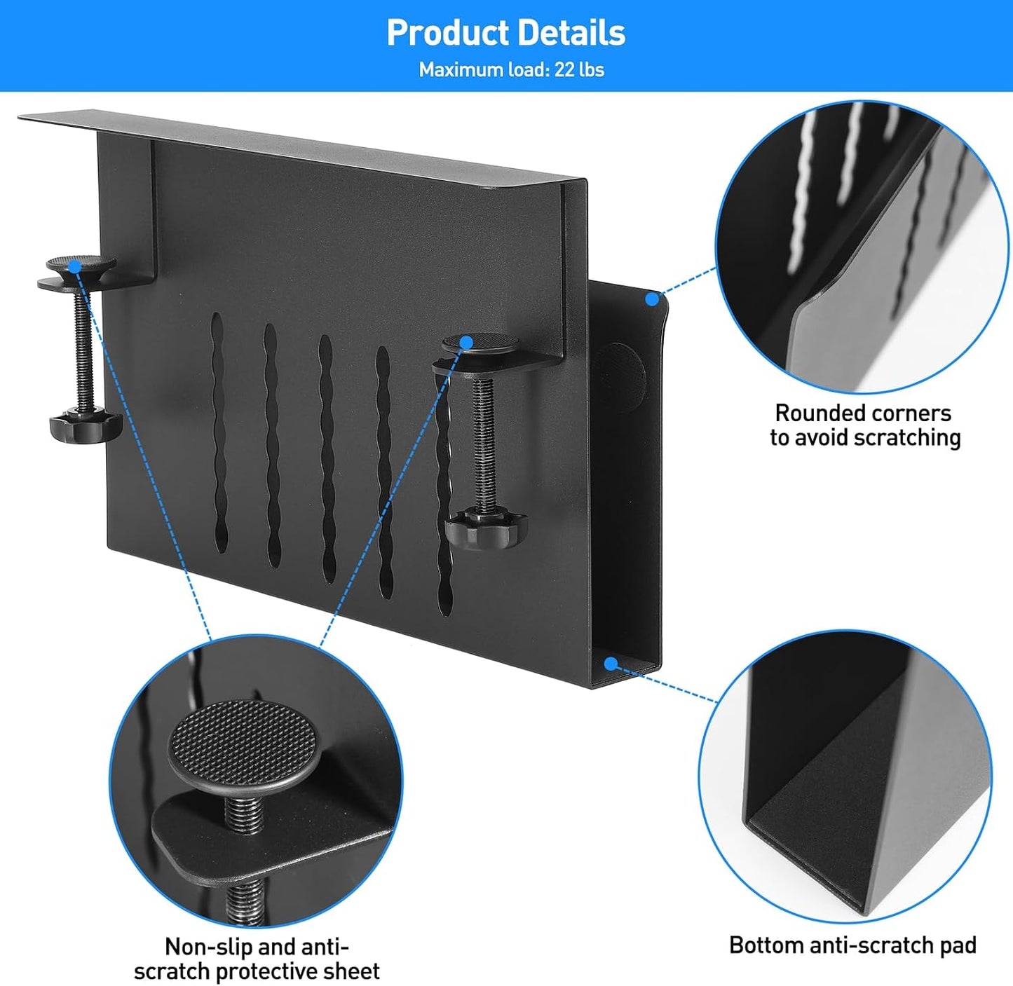 MAXECHO Desk Side Storage, Under Desk Laptop Mount, Table Side Hanging File Organizer, No Drill Clamp On Cable
