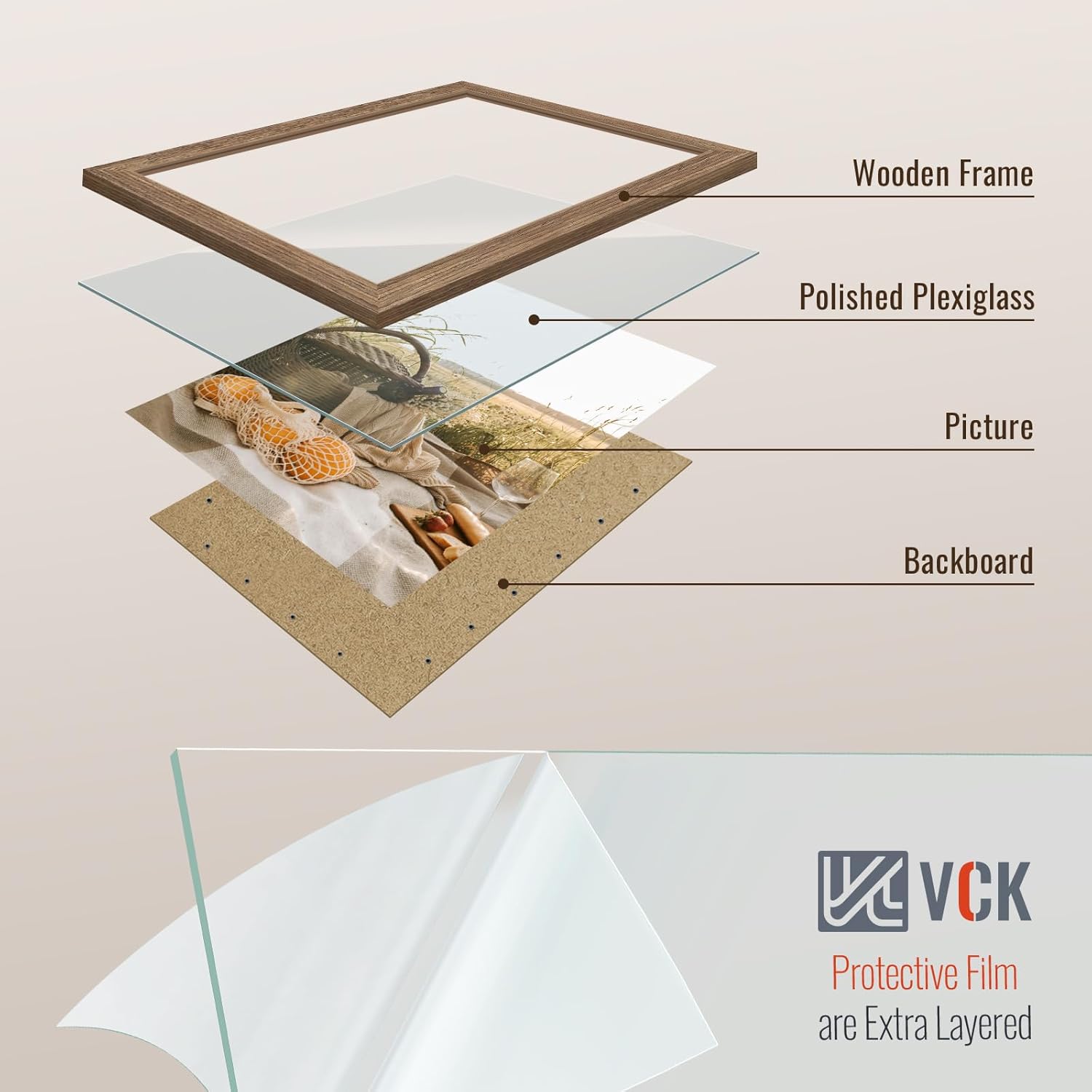 VCK 8x10 Picture Frame Walnut 4 Pack, Wide Thick Wood Border, for Prints | Exclusive Woodgrain, Wall/Tabletop, HD