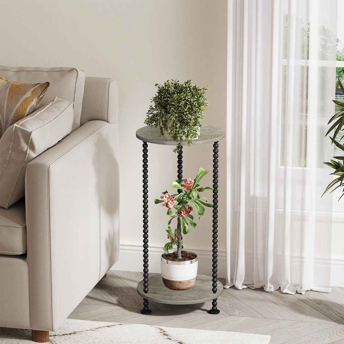 YINMIT Plant Stand Indoor, 2 Tier Small Plant Stand with Metal Spindle Leg | Narrow Corner Plant Table for Living Room