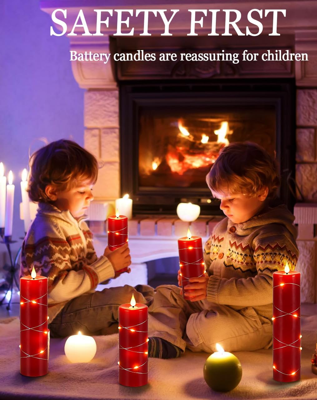 Red Flameless Candle with Remote Control LED Candle with String Lights Battery Powered Flameless Candle4'' 5'' 6'' 7''