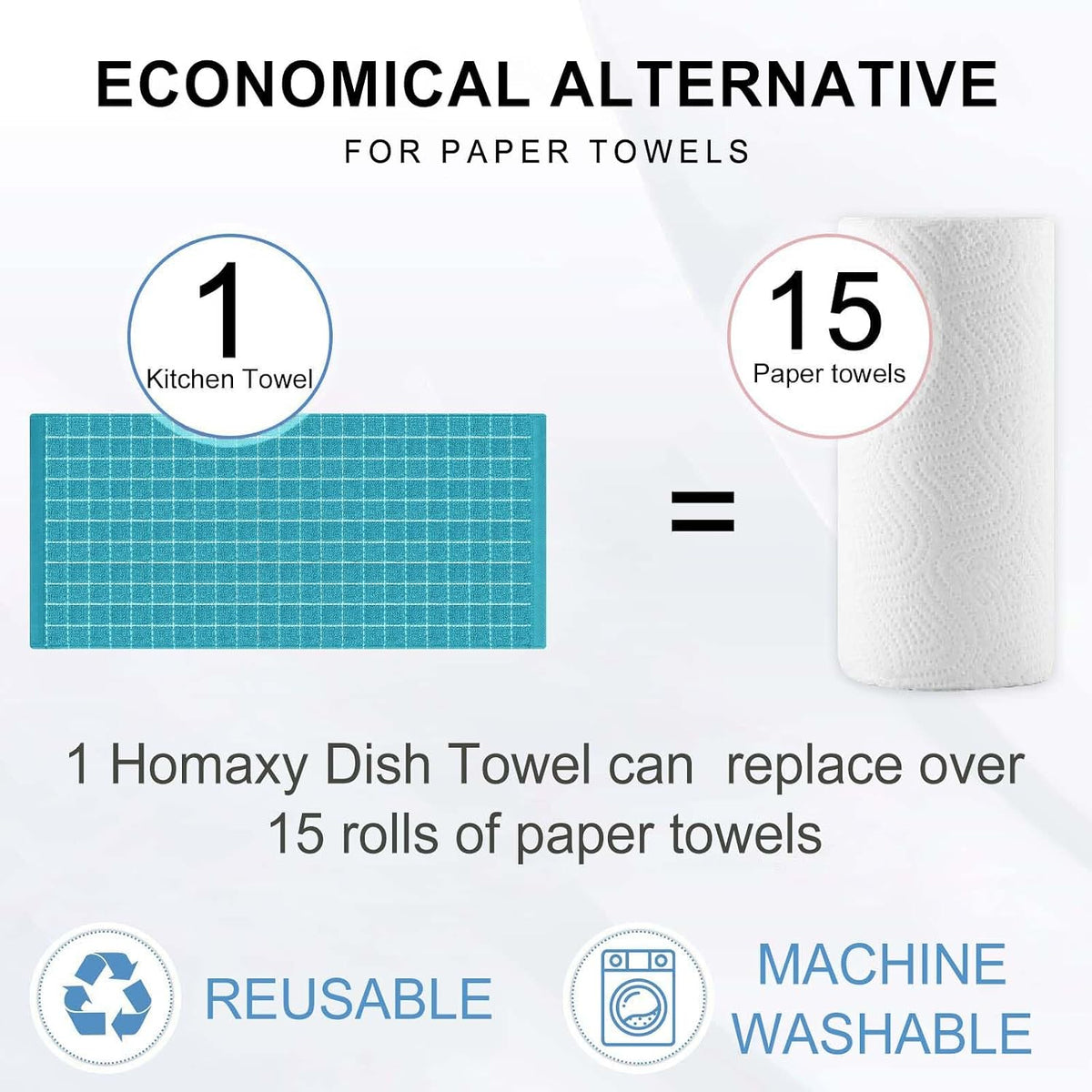Homaxy Kitchen Towels and Dishcloths Set, Set of 12, Lake Blue | Bulk Cotton Terry Kitchen Towels, Checkered Designed