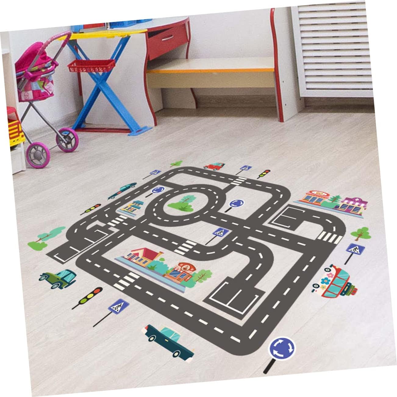 Kids Room Wall Stickers Traffic Light and Car Track Decals Peel and Stick Vinyl Wall Decor