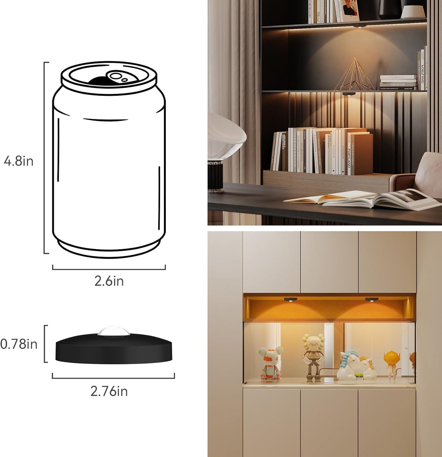 Yiliaw Rechargeable Puck Lights with Remote, 12 Pack Magnetic Under Cabinet Lighting, 1500mAh Battery Operated LED Tap