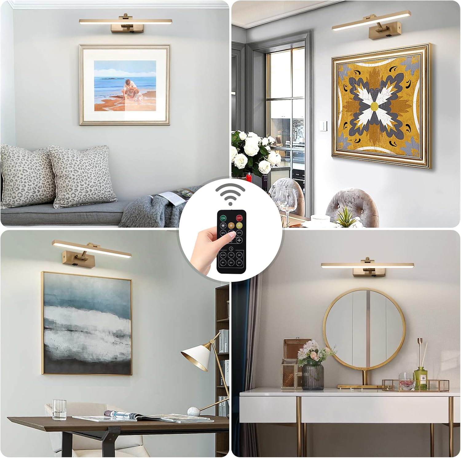 Wireless Picture Lights with Remote and Timer Brass Gallery Lighting Rechargeable Wireless Art Lights 3CCT Dimmable