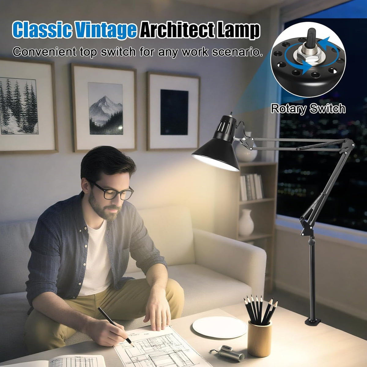 LED Clamp on Desk Lamp, 360°Adjustable Swing Arm Desk Lamp | Clamp Light with Eye-Caring LED Bulb for Home Office