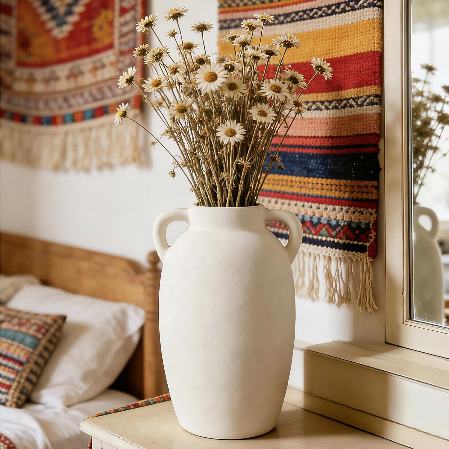 Ceramic Vase-Boho Decorative Vase / White