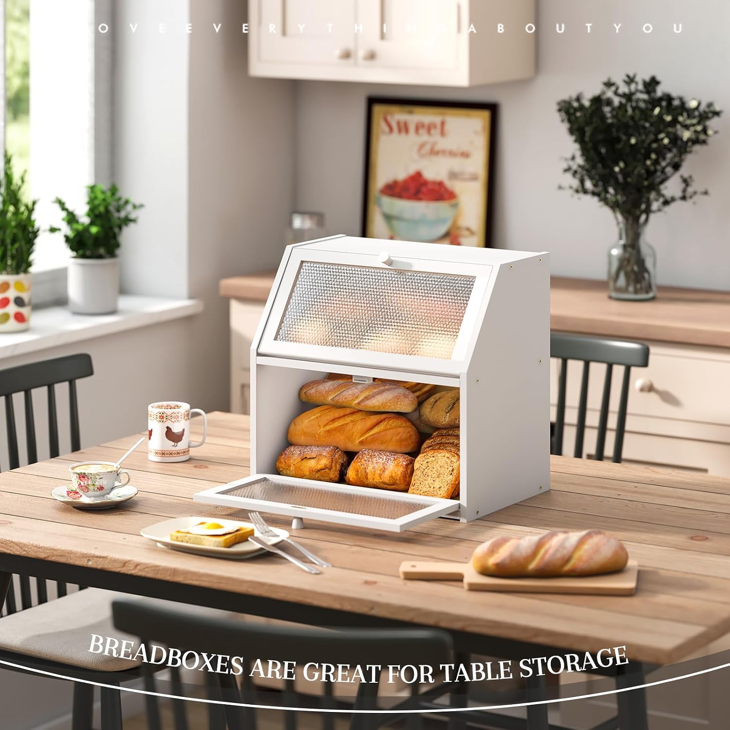 STDDRE Bread Box for Kitchen Countertop Bin Double Layer Bread Box Storage Container Extra Large Capacity with Diamond
