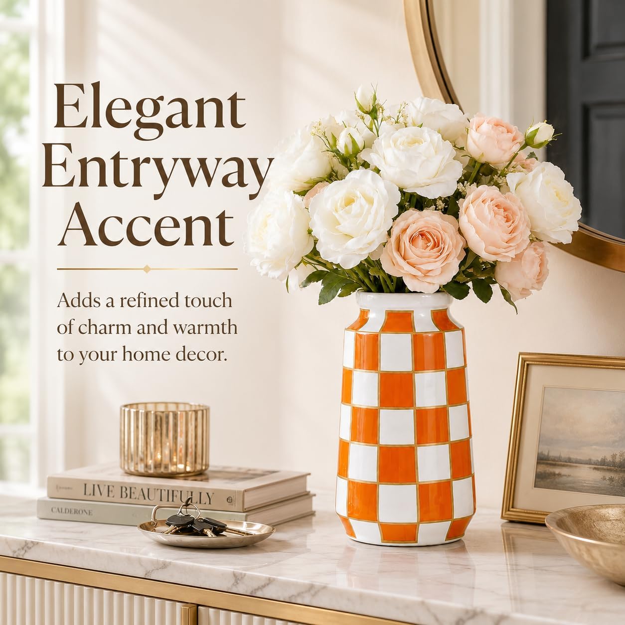 Black and White Ceramic Vase / Orange