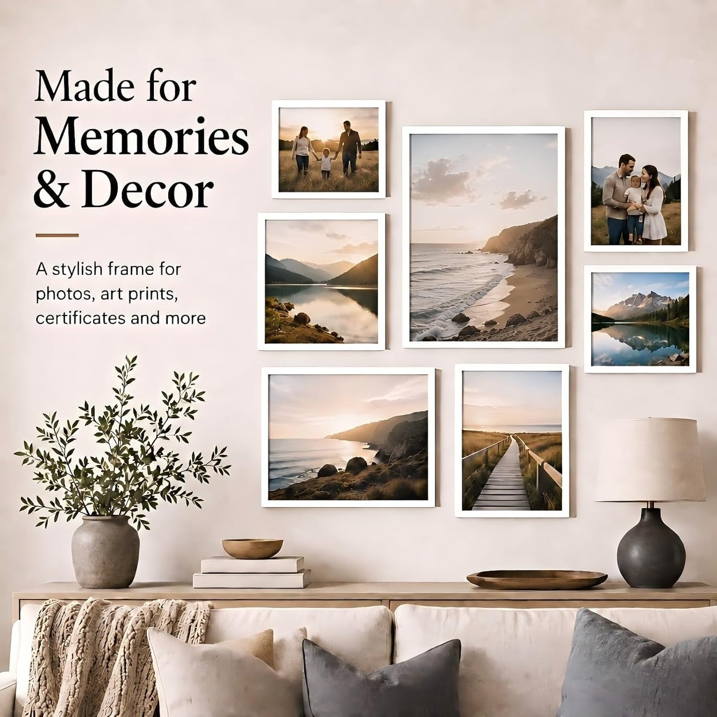 JCJMY 7x10 Picture Frame Set of 6 White for Wall Hanging or Tabletop- Wall Mounting Horizontally or Vertically, 7 x 10