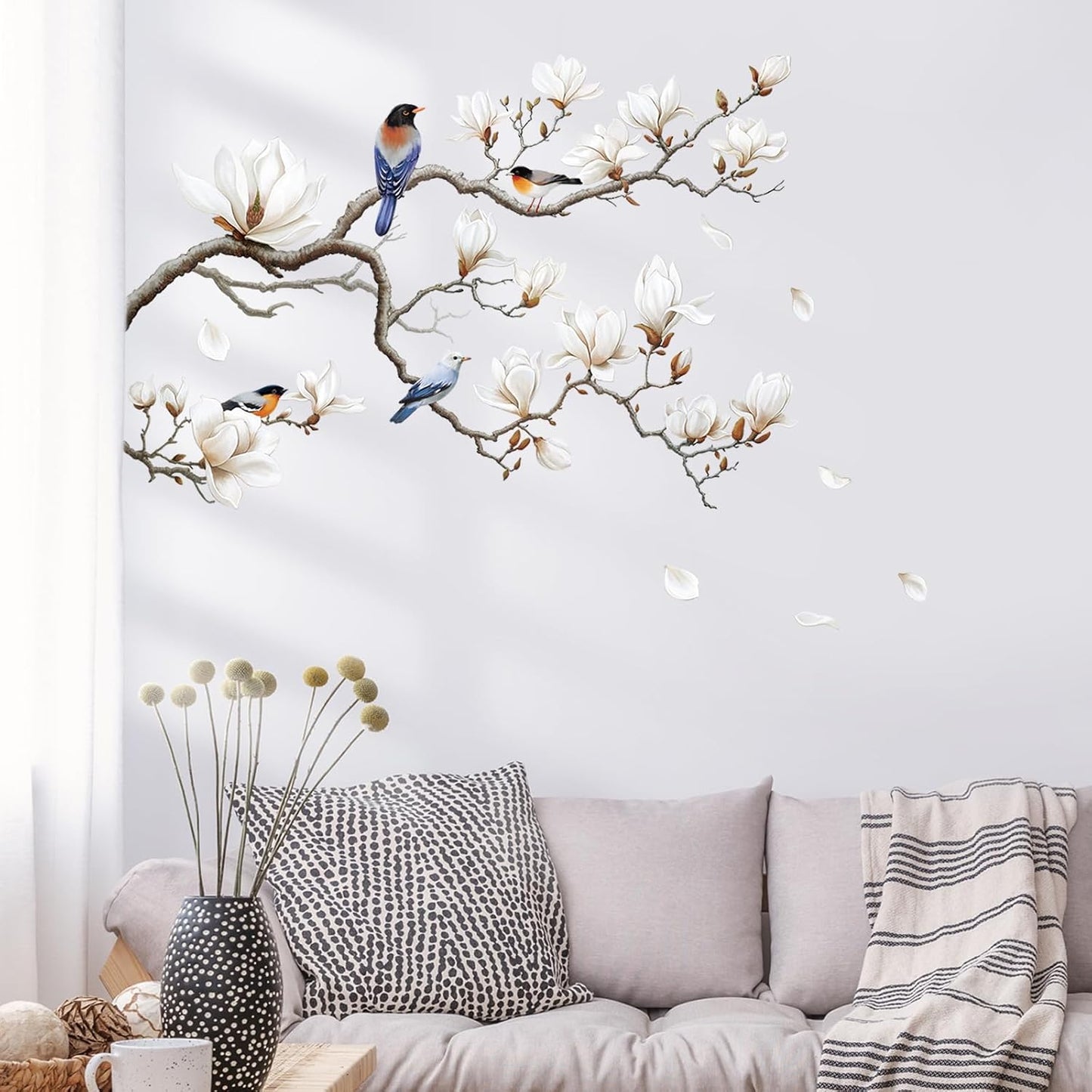 Branches Corner Wall / Left Magnolia Flower / White