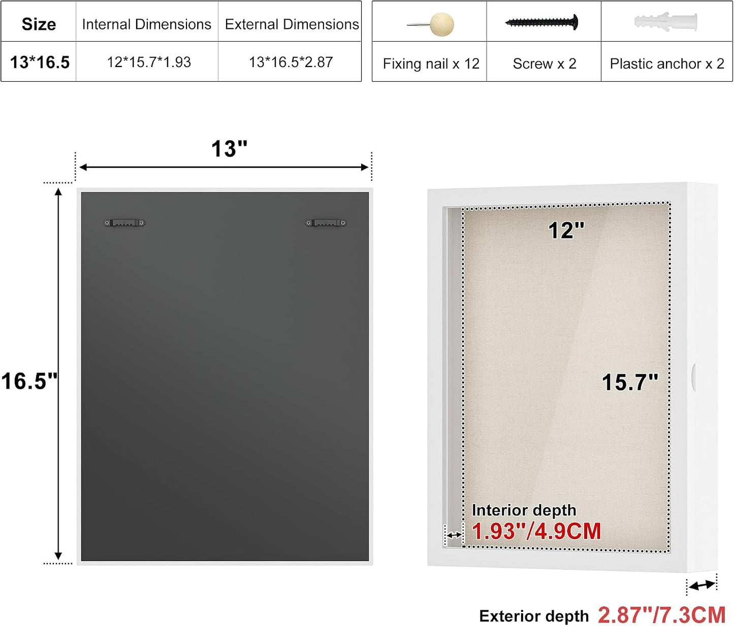 Love-KANKEI Deep Large Shadow Box 13x16.5,Solid Wood Frame,Memory Box,White | Front-Opening Glass Magnetic Door,Linen