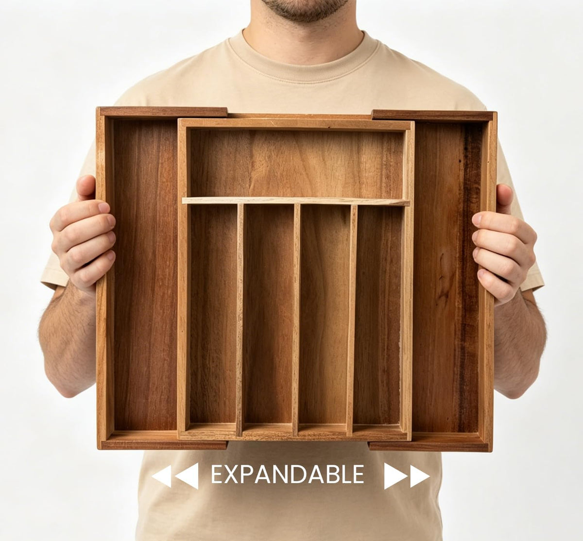 Fibogollo Expandable Kitchen Drawer Organizer,Acacia Wood Silverware Organizer,Adjustable Flatware Tray for