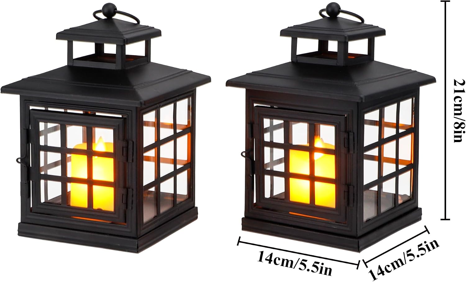 TRIROCKS Set of 2 Decorative Candle Lantern Metal Candle Holder Hanging Lantern Perfect for Home Decor Halloween Living