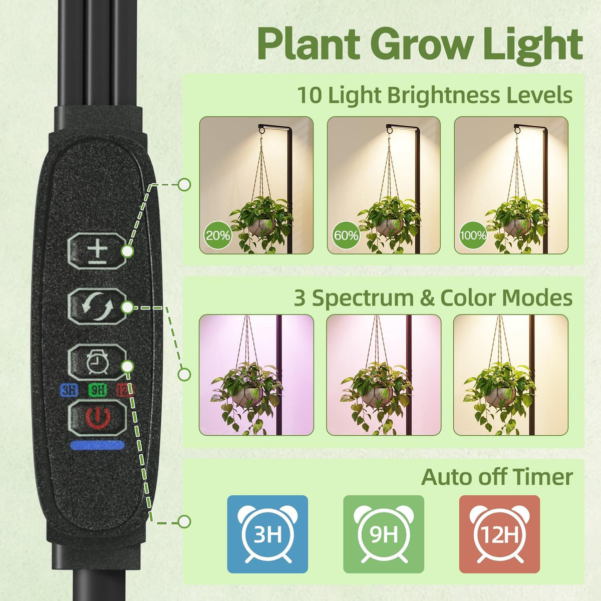 iDavosic.ly Hanging Plant Stand with Grow Light Indoor, 2 Tier, Black Brown | Tall Vertical Corner Metal Flower Shelf