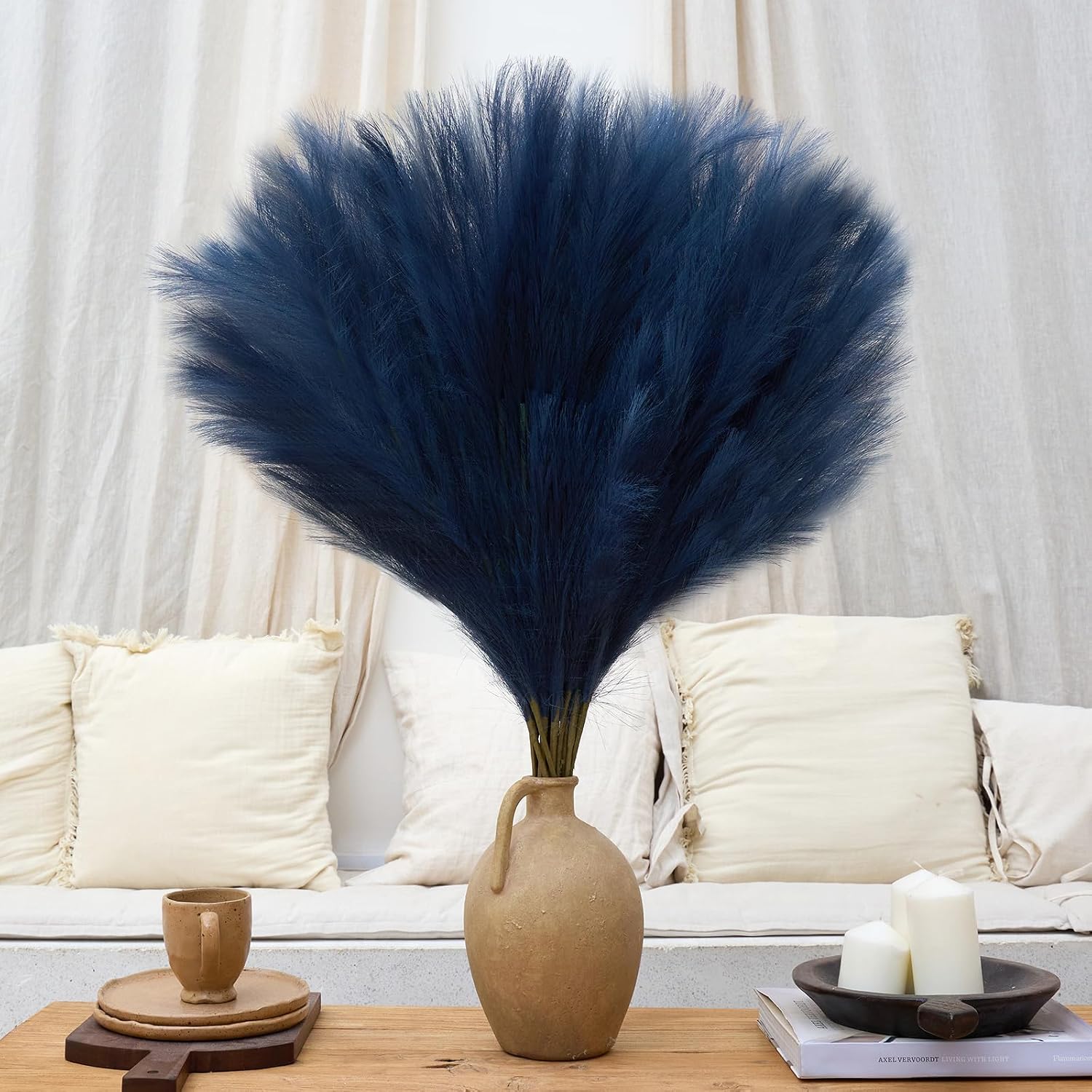 Large Tall Fluffy Artificial Fake Flower / Blue / 3.2 Inch / Set of 10