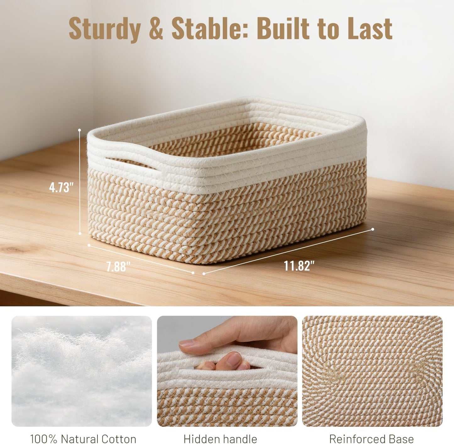 Small Woven Storage Baskets / Khaki & White / Set of 5