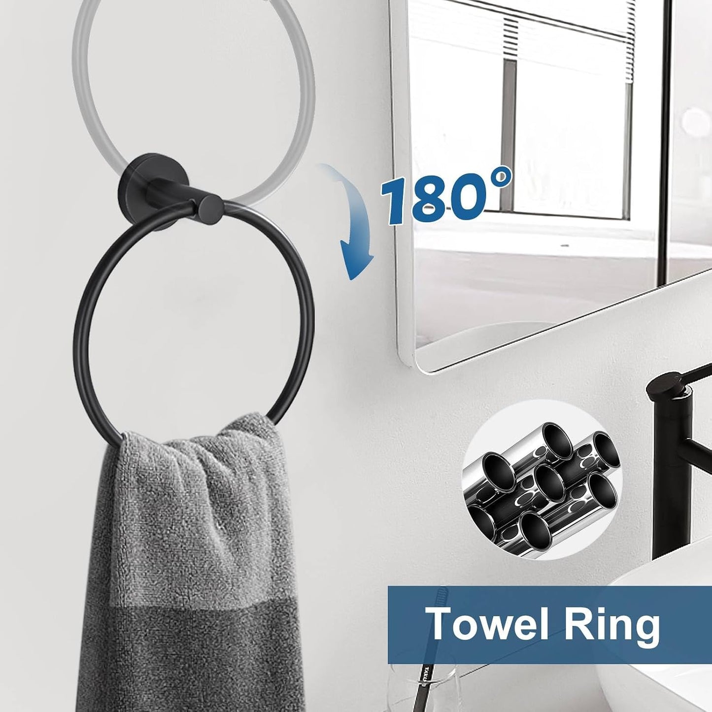 5 Pieces Matte Black Bathroom Hardware Accessories Set, Bathroom 23.6 Inch Towel Bar Set Stainless Steel Toilet Paper
