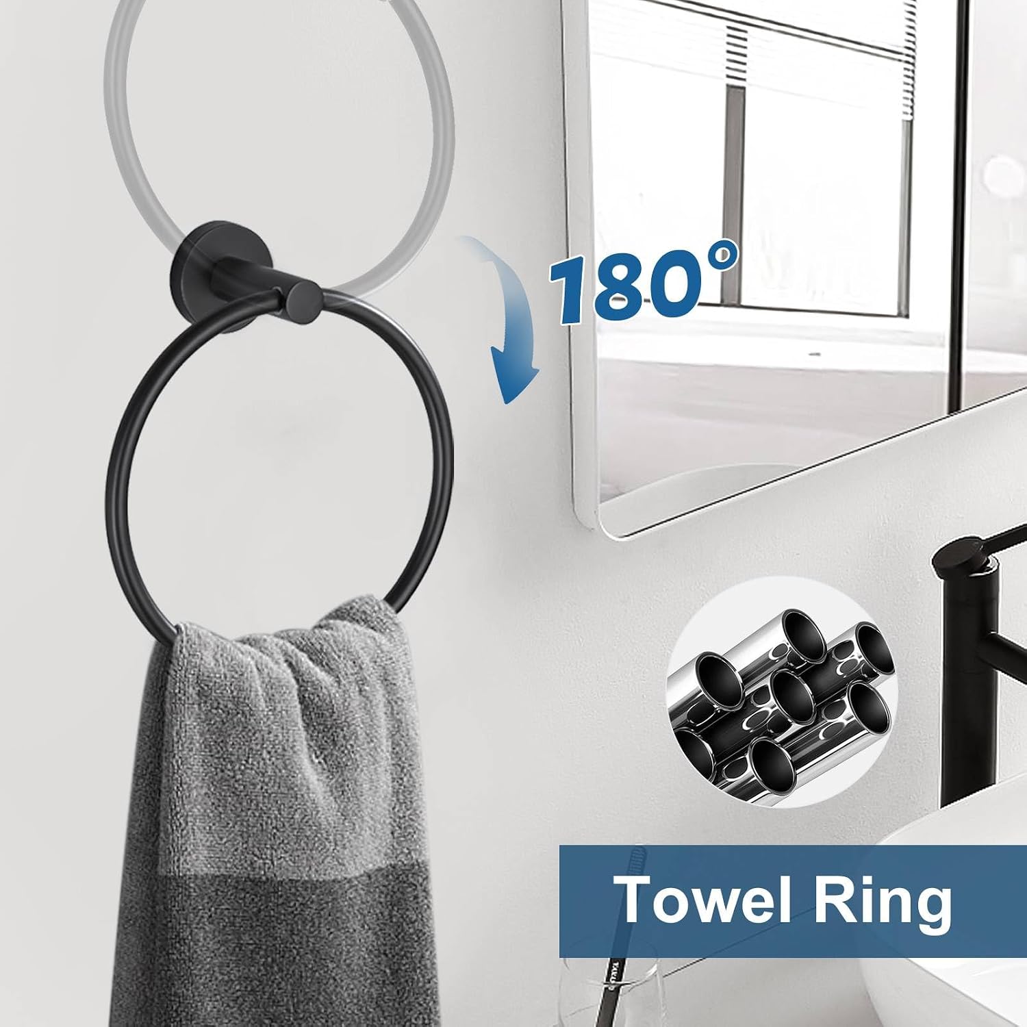 5 Pieces Matte Black Bathroom Hardware Accessories Set, Bathroom 23.6 Inch Towel Bar Set Stainless Steel Toilet Paper
