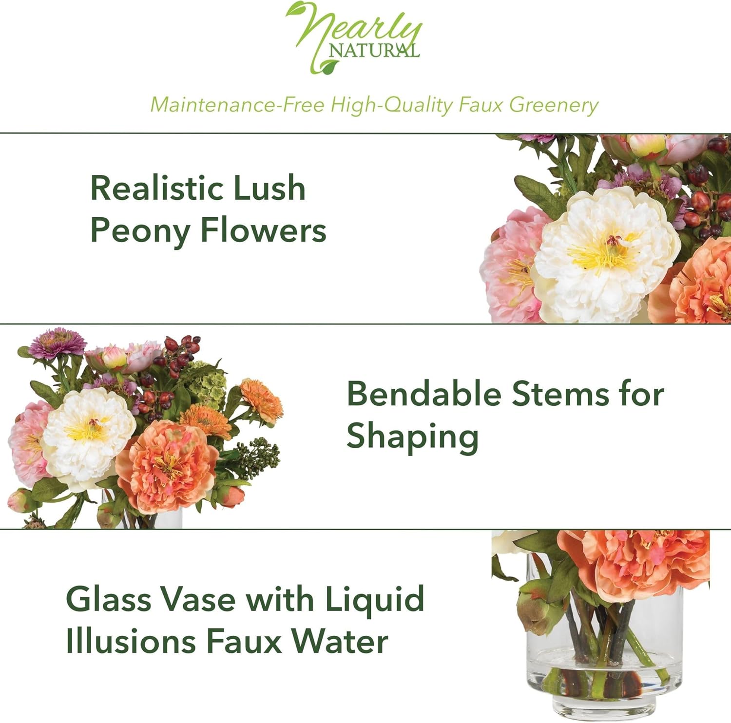 Faux Flowers / Mini Artificial Peony Floral Arrangement / Assorted / 10"D x 10"W x 10"H