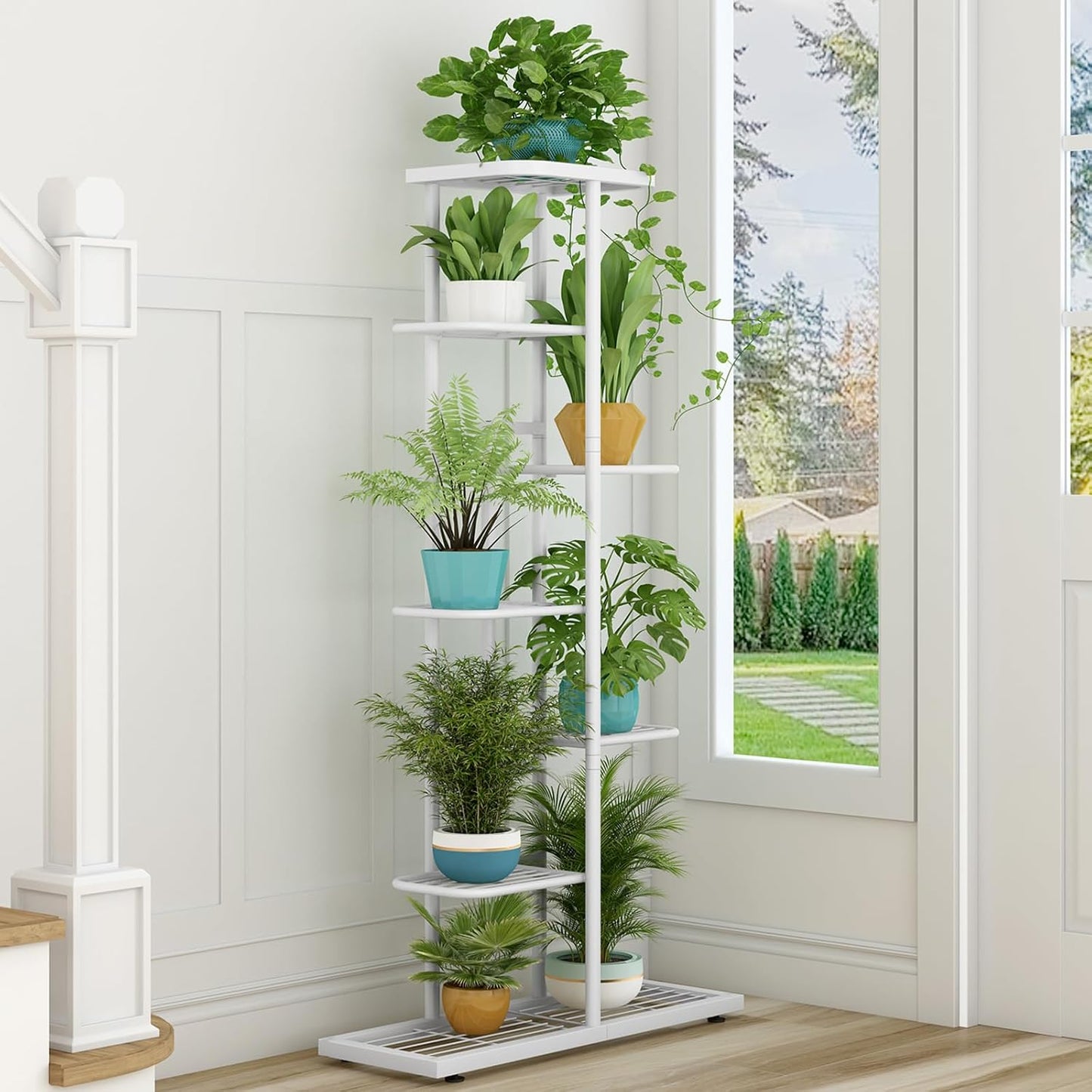 LINZINAR 7 Tier Plant Stand Indoor Outdoor Metal Flower Pot Display Shelf | Space Saving,8 Potted Multiple Flower Pot