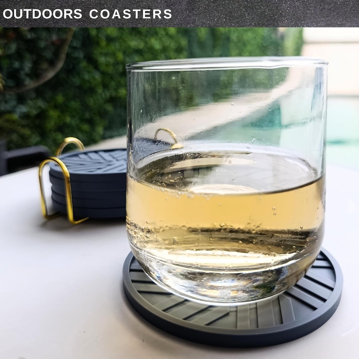 Silicone Coasters for Drinks & Gold Holder / Dusty Blue / Set of 6