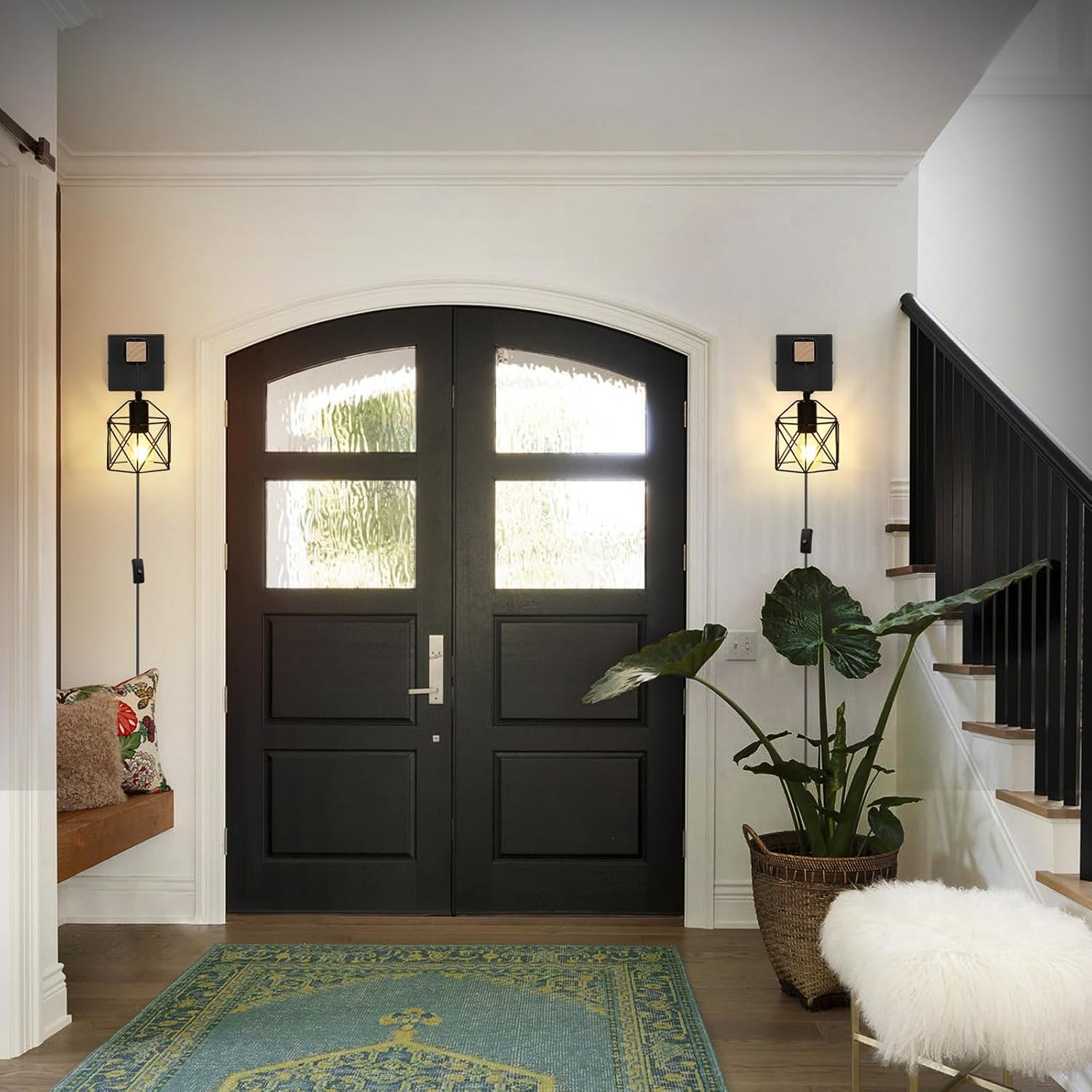 Lightess Farmhouse Plug in Wall Sconces Lamps for Bedroom Set of 2 | Easy Plug In Installation Without Wiring Work