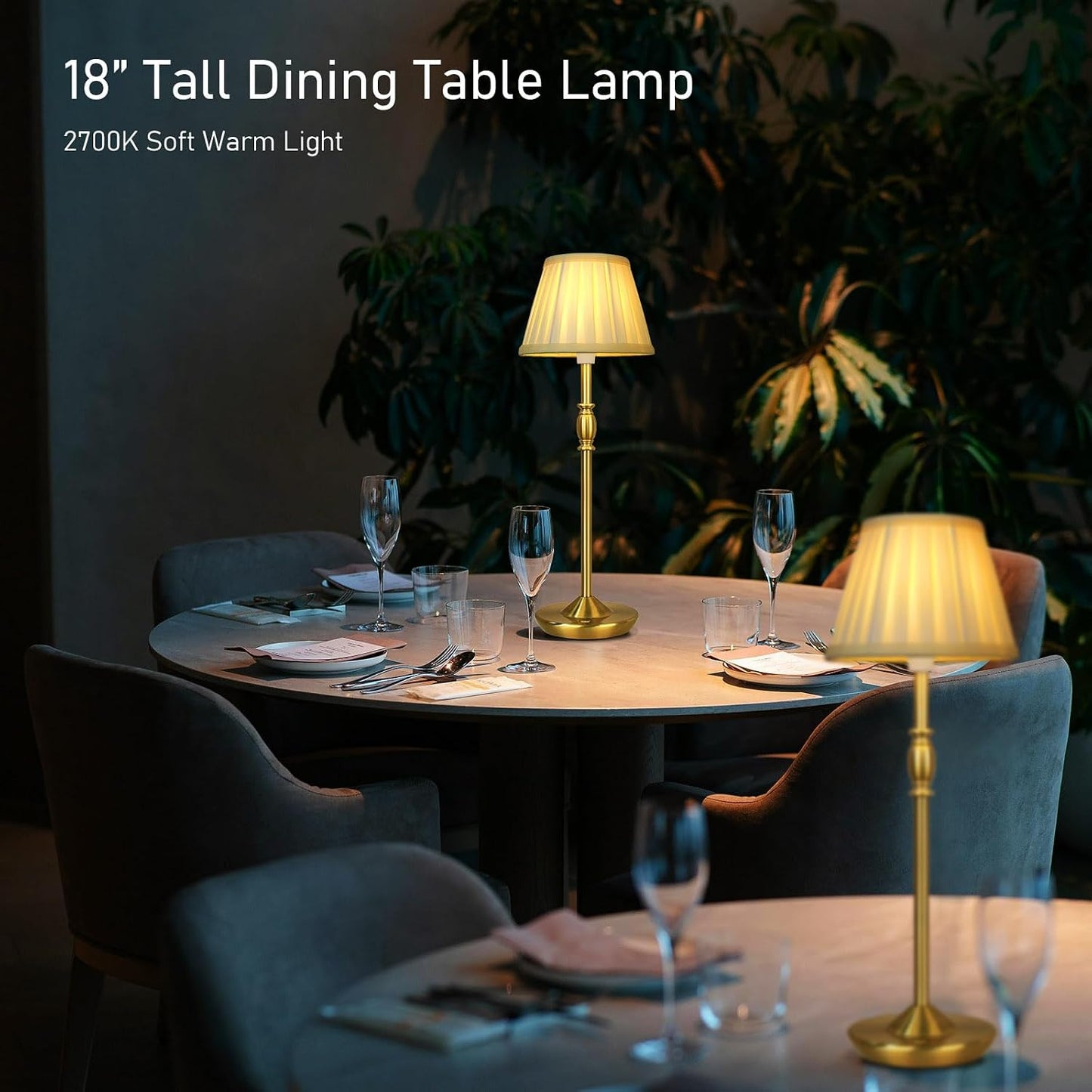 Cordless LED Touch Lamp with Dimmer Portable Small Table Lamp, 18" 2700K Rechargeable Battery Light for Bedside, Dining