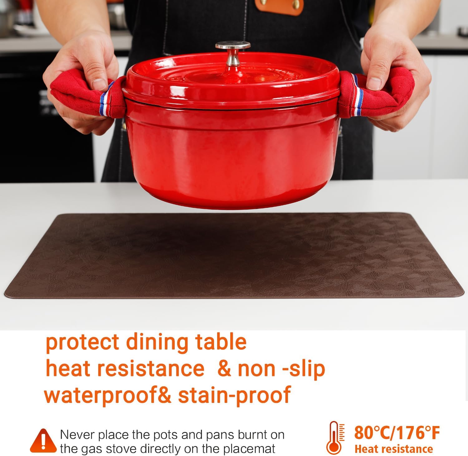 Brown Vinyl Placemats Set of 8 Waterproof Wipeable Table Mats | Heat Resistant Easy Clean Place Mats Faux Leather Table