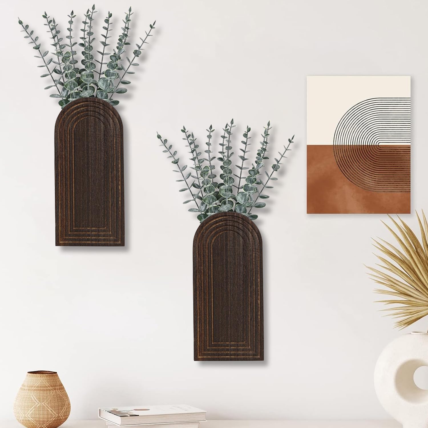 Wooden Wall Vase Set / Dark Brown / Set of 2