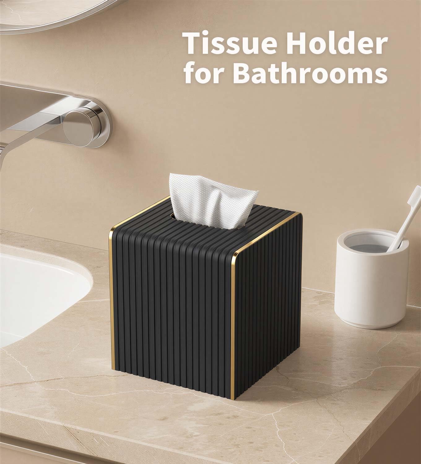 Tissue Box Cover Square / Blacks / Gold