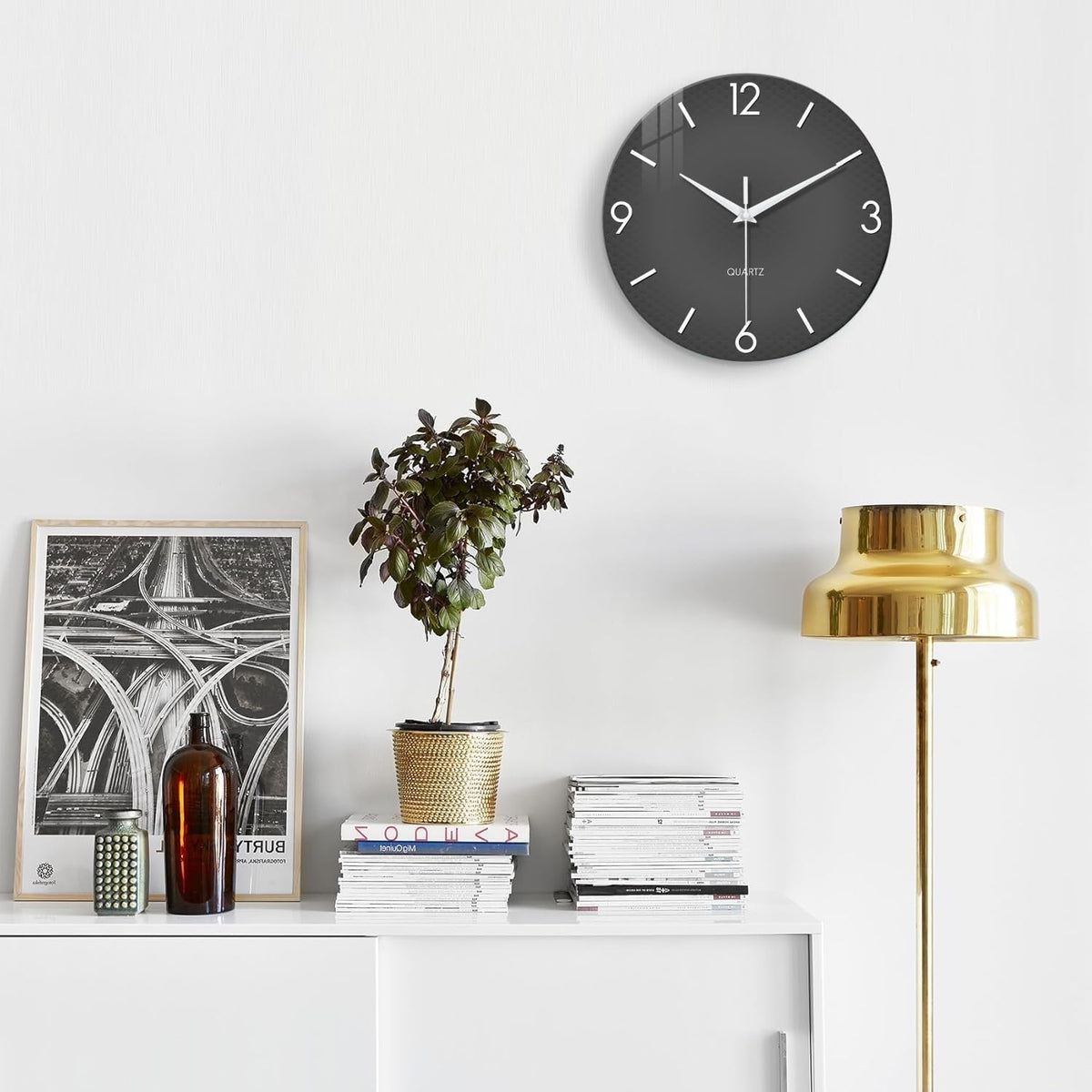 XFM Modern Simple Glass Wall Clock 20 Inch Large | Silent Non-Ticking Battery Operated Gray Minimalist Decorative for