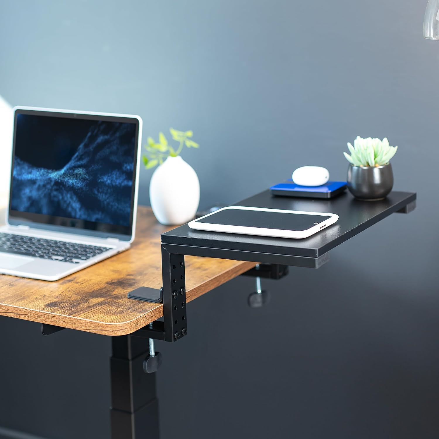 VIVO Clamp-on 15 inch Desk Extension Shelf for Gaming Devices, Ergonomic Computer Monitor and Laptop Riser, Printer