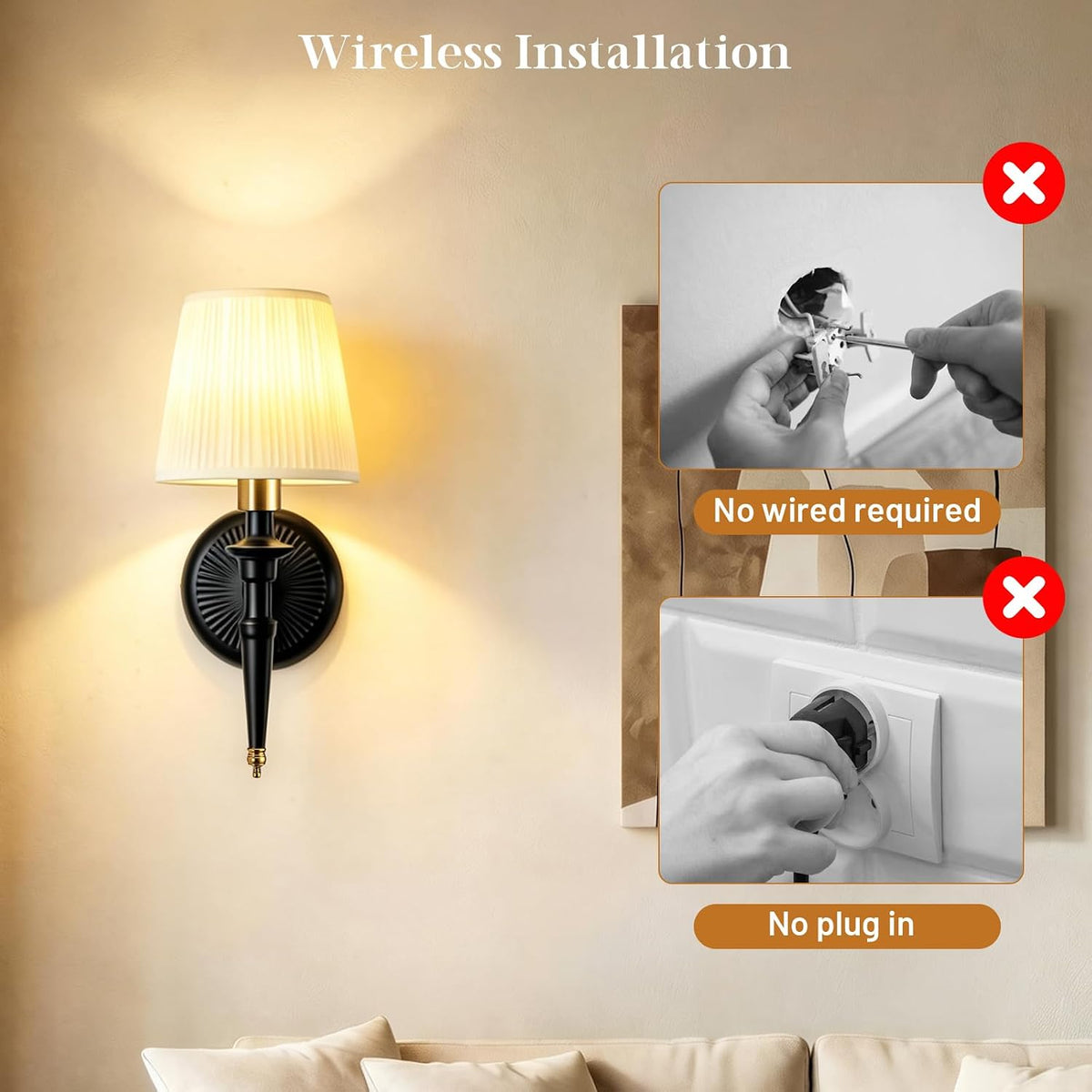 Battery Operated Wall Sconces Set of 2, Wireless Rechargeable Wall Lights with 12 RGB Colors and 3CCT Dimmable, Small