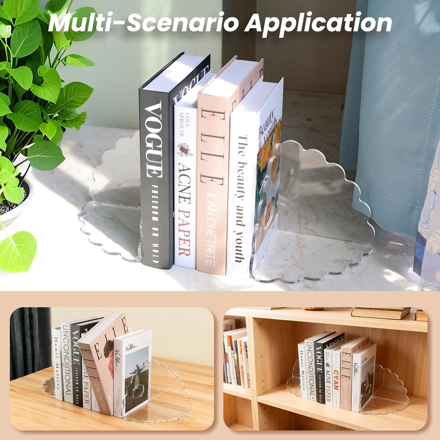 Scalloped Acrylic Bookends / Clear / Set of 2