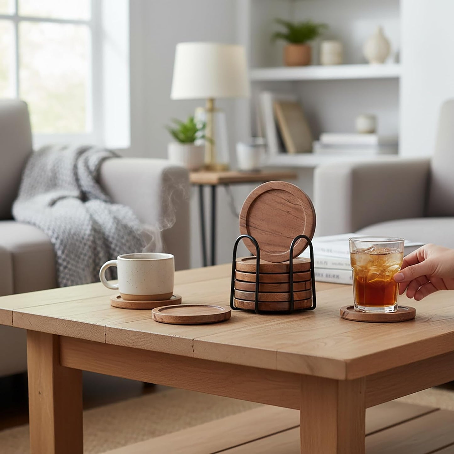 Holder / Acacia Wood Coasters / Round / Set of 6
