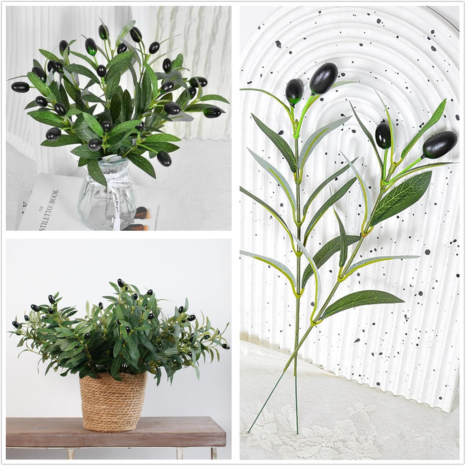 Fake Plants Artificial Olive Branches 10" Fake Greenery Small / Olive Leaves Stems / Set of 20
