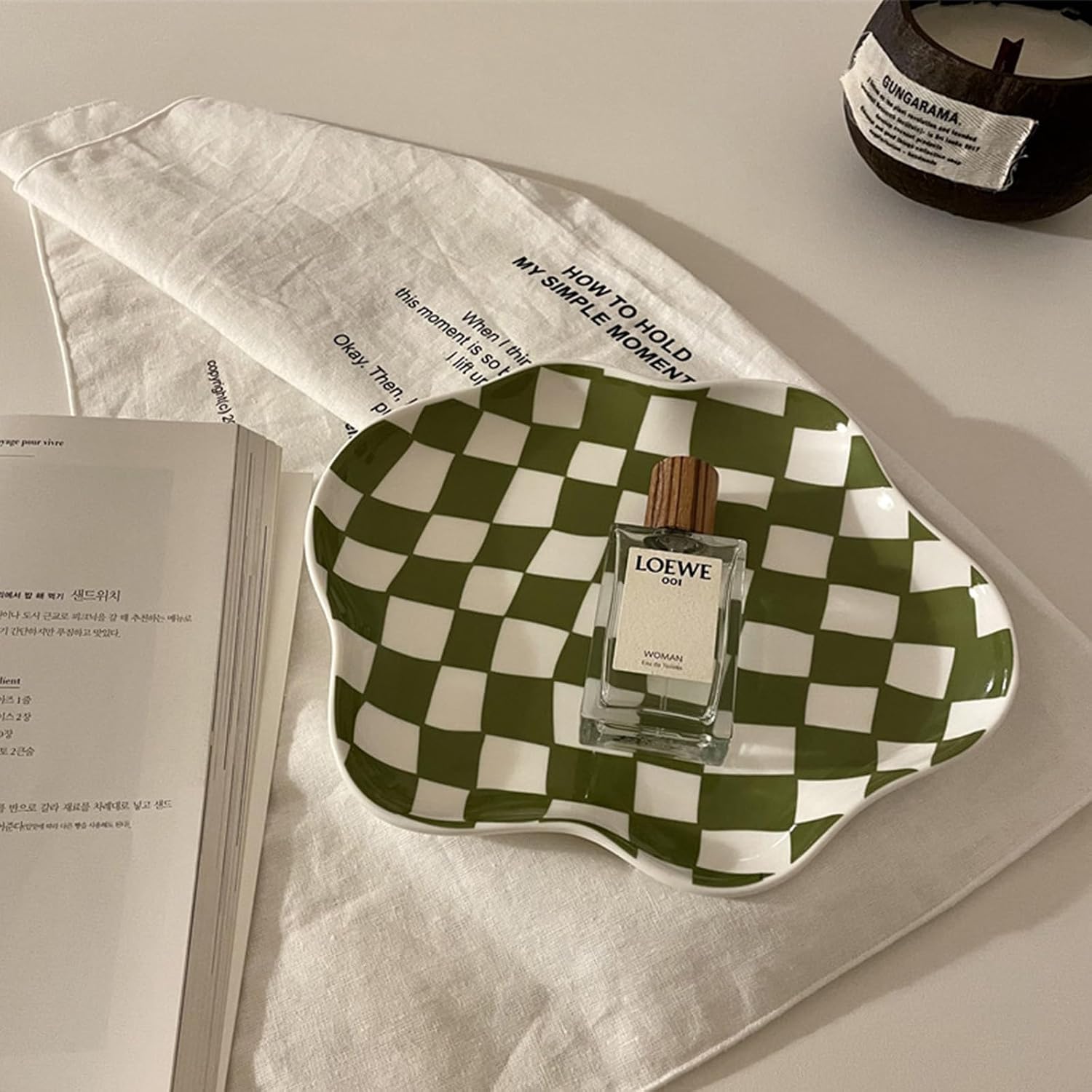 Ceramic checkered jewelry tray / Green