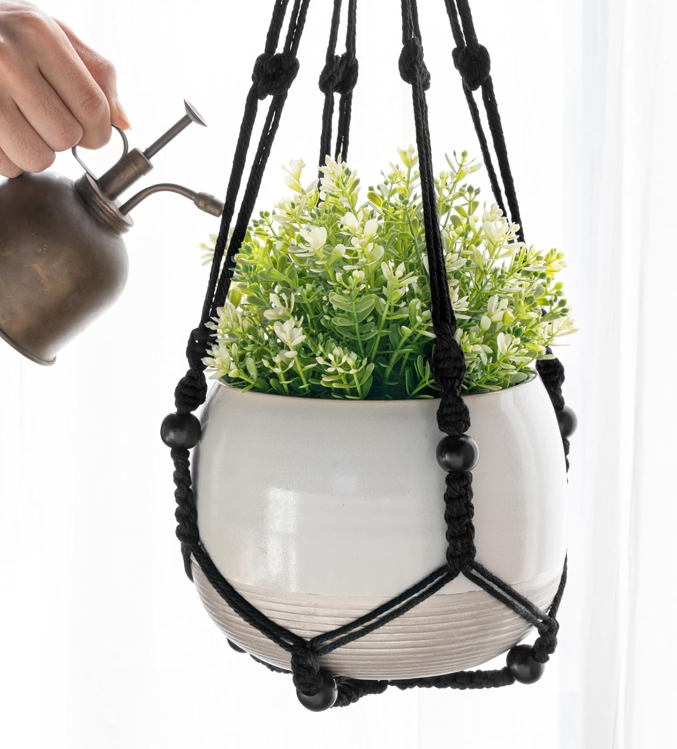 Macrame Plant Hangers Indoor Different Size Hanging Planter Basket / Medium / Black / Set of 3