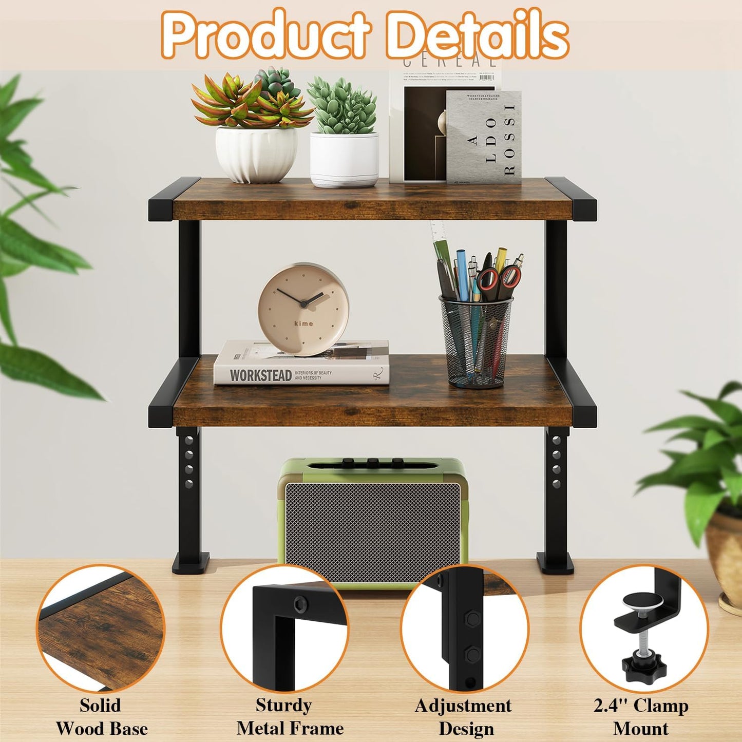 IBUYKE Clamp on Desk Organizer Shelf,Desk Extender Shelves UTMZ007H | 12.9 inches,2-Tier Adjustable Storage Shelves