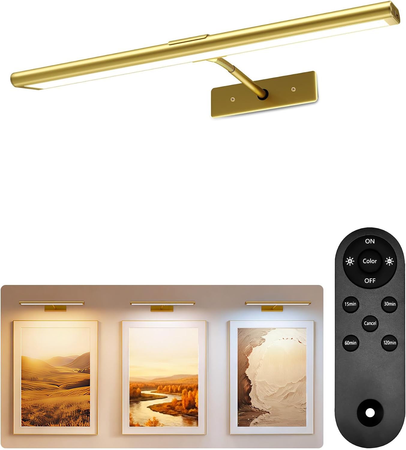EZVALO Picture Light for Wall, 4800mAh Rechargeable Wireless Remote, 16‘’ Dimmable Magnetic LED Art Display Light with
